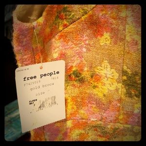 Free People Rose Brocade Metalic Gold Dress